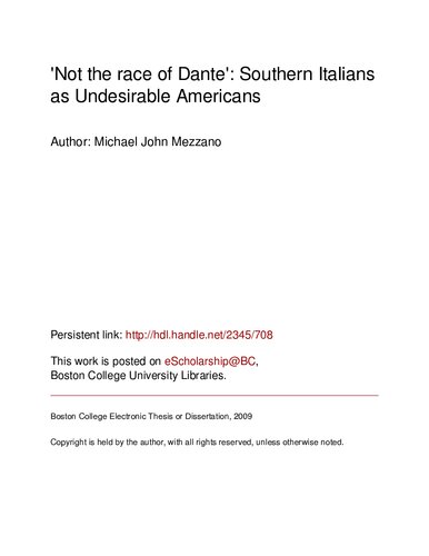 Not The Race Of Dante Southern Italians As Undesirable Americans Michael John Mezzano