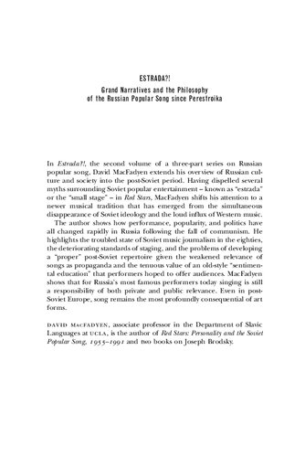 Estrada Grand Narratives And The Philosophy Of The Russian Popular Song Since Perestroika David Macfadyen