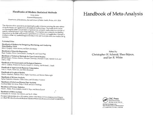 Handbook Of Metaanalysis 1st Edition Christopher H Schmid Theo Stijnen