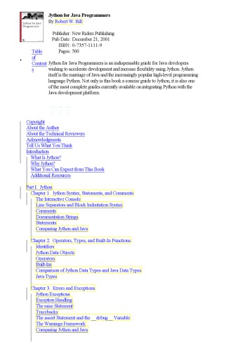 Jython For Java Programmers Bill Robert W