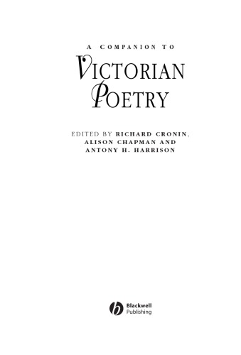 A Companion To Victorian Poetry Chapman Alison Harrison Antony H Cronin
