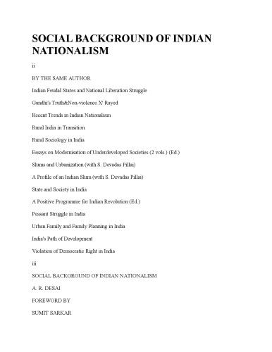 Social Background Of Indian Nationalism Repr Sarkar Sumit Desai