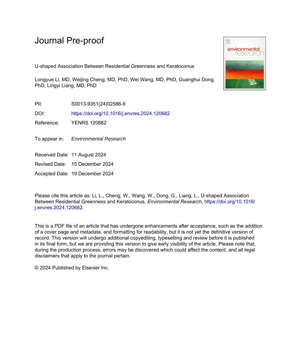 Ushaped Association Between Residential Greenness And Keratoconus Longyue Li