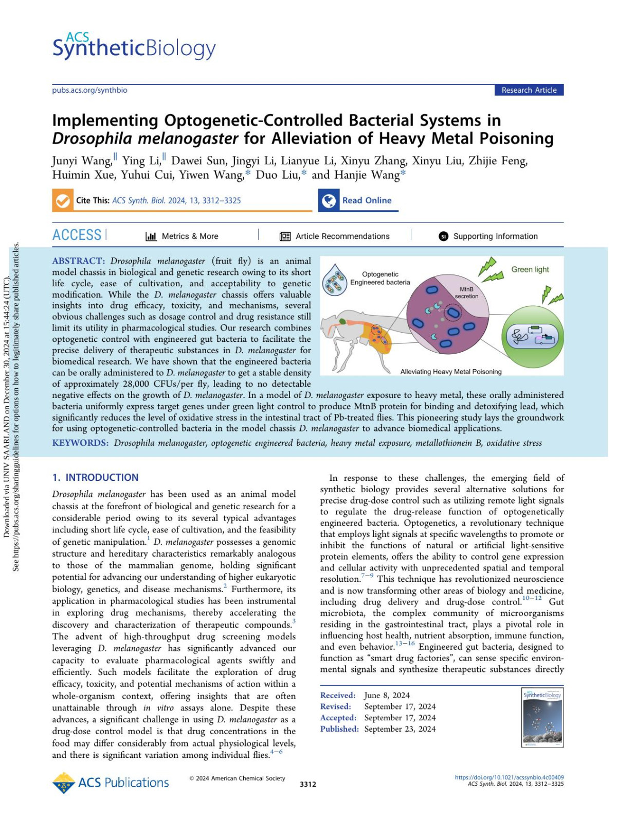 Implementing Optogeneticcontrolled Bacterial Systems In Drosophila Melanogaster For Alleviation Of Heavy Metal Poisoning Junyi Wang