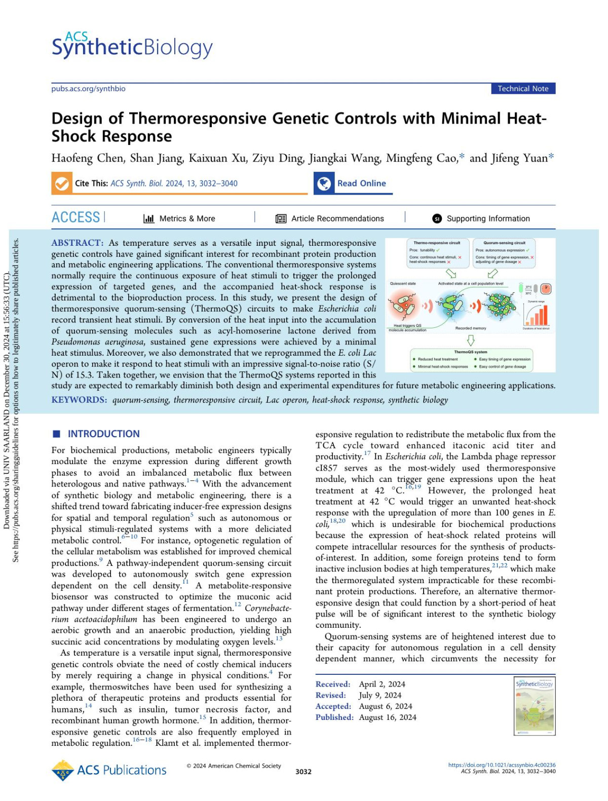 Design Of Thermoresponsive Genetic Controls With Minimal Heatshock Response Haofeng Chen