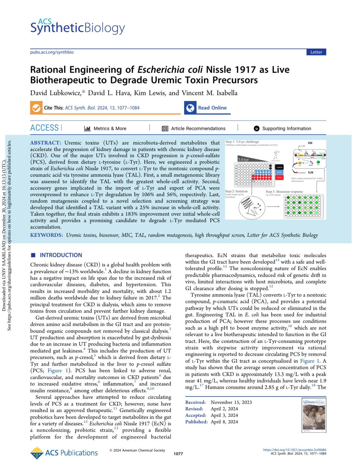 Rational Engineering Of Escherichia Coli Nissle 1917 As Live Biotherapeutic To Degrade Uremic Toxin Precursors David Lubkowicz