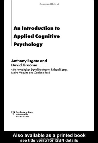 An Introduction To Applied Cognitive Psychology 1st Edition Anthony Esgate