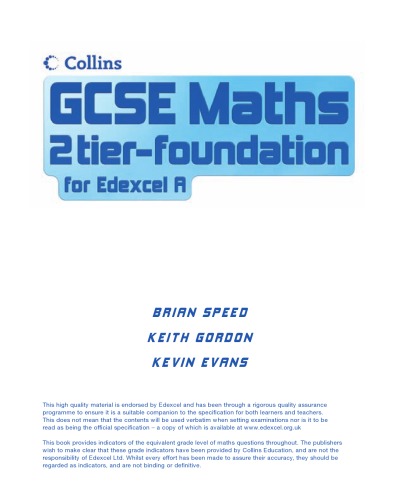 Foundation Student Book Gcse Maths For Edexcel Linear A Speed Brian