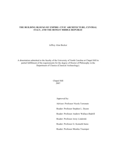 The Building Blocks Of Empire Civic Architecture Central Italy And The Roman Middle Republic Phd Chapel Hill 2007 Jeffrey Alan Becker
