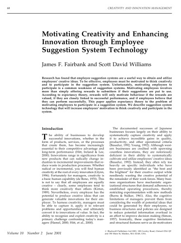 Creativity And Innovation Management Journal June 2001 10 2 Tudor Rickards And Susan Moger Editors