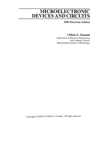 Microelectronic Devices And Circuits 2006 Electronic Edition Clifton G Fonstad