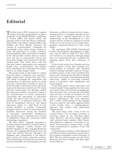 Creativity And Innovation Management Journal March 2011 20 1 Petra De Weerdnederhof And Olaf Fisscher Editors