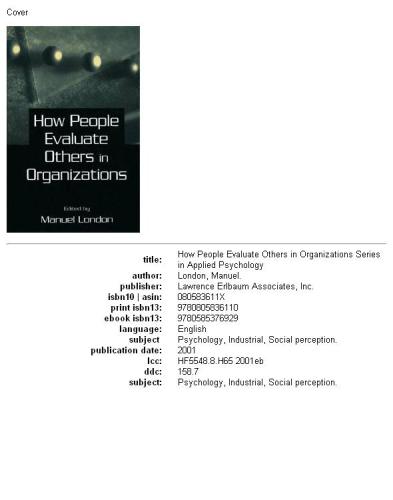 How People Evaluate Others In Organizations Manuel London