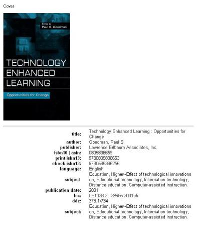 Technology Enhanced Learning Opportunities For Change 1st Edition Paul S Goodman