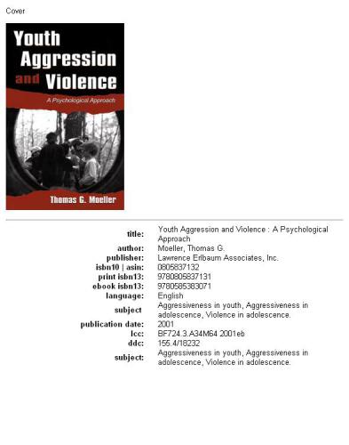 Youth Aggression And Violence A Psychological Approach Thomas G Moeller