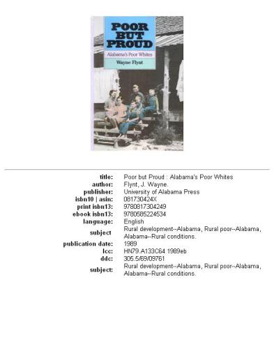 Poor But Proud Alabamas Poor Whites Wayne Flynt