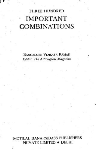 Three Hundred Important Combinations Bangalore Venkata Raman