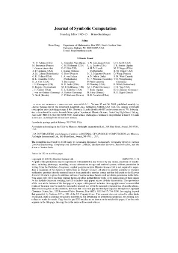 Journal Of Symbolic Computation Volume 35 Issues 16 35 16 Hoon Hong Editor