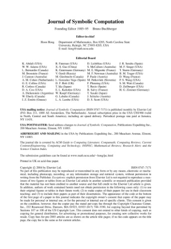 Journal Of Symbolic Computation Volume 39 Issues 16 39 16 Hoon Hong Editor