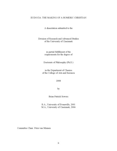 Eudocia The Making Of A Homeric Christian Brian Patrick Sowers