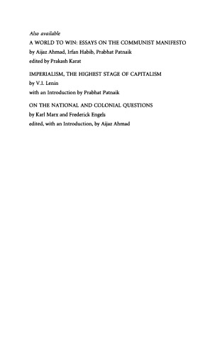 The Agrarian Question In Marx And His Successors Vol 1 Utsa Patnaik