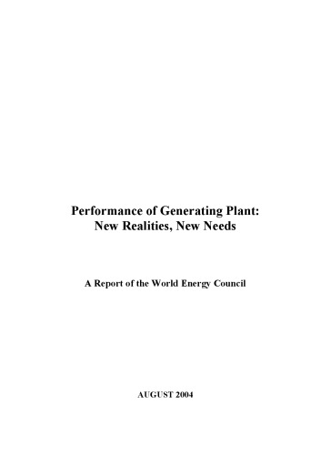 Performance Of Generating Plant New Realities New Needs World Energy Council