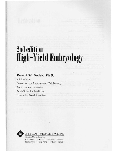 Highyield Embryology 2nd Ronald W Dudek
