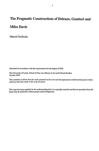 The Pragmatic Construction Of Deleuze Guattari And Miles Davis Marcel Swiboda