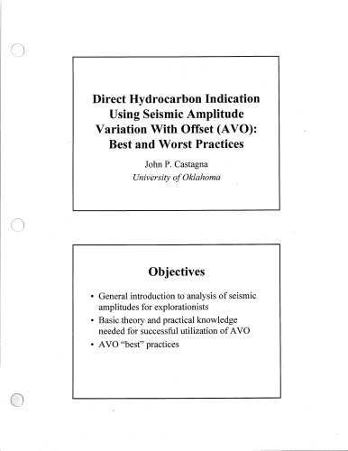 Avo Course Notes Part 1 Direct Hydrocarbon Indication Using Seismic Avo Castagna Jp