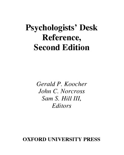 Psychologists Desk Reference Gerald P Koocher John C Norcross