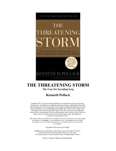 The Threatening Storm The Case For Invading Iraq Kenneth M Pollack