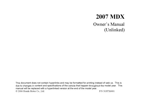 Acura 2007 Mdx Owners Manual