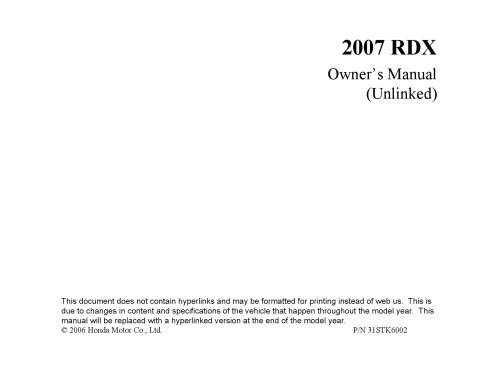 Acura 2007 Rdx Owners Manual
