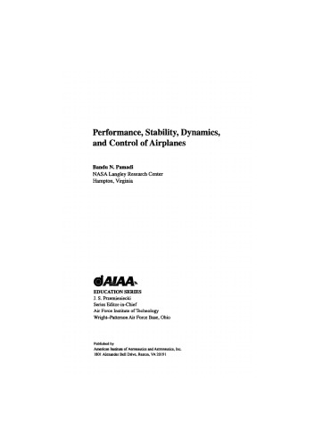 Performance Stability Dynamics And Control Of Airplanes Bandu N Pamadi