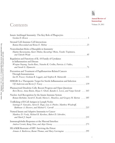 Annual Review Of Immunology Volume 29 2011 Annual Reviews