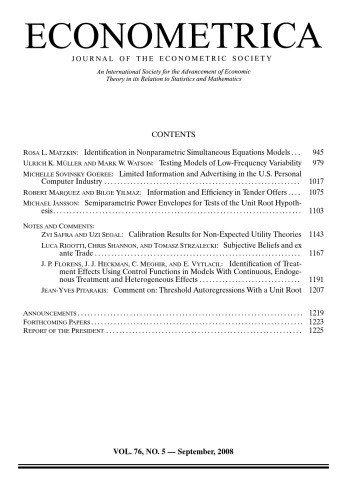 Econometrica 2008 Vol 76 N 5 Stephen Morris Geri Mattson
