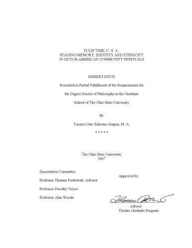 Tulip Time U S A Staging Memory Identity And Ethnicity In Dutchamerican Community Festivals Phd Thesis Terence Guy Schoonejongen