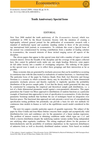 The Econometrics Journal 2009 Vol12 Ns1 Special Issue Richard J Smith