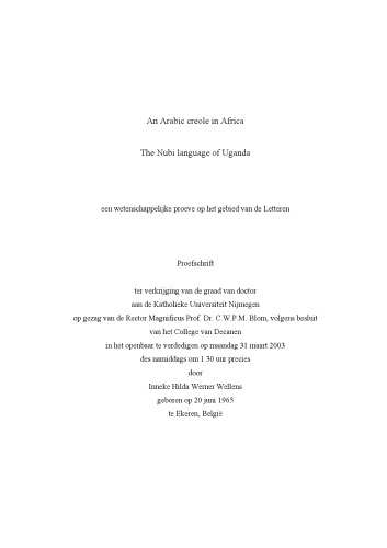 An Arabic Creole In Africa The Nubi Language Of Uganda Ineke Wellens