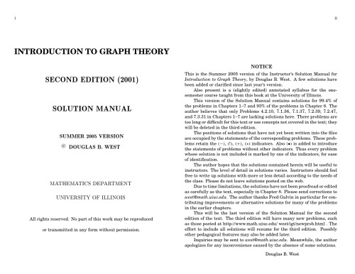 Introduction To Graph Theory Solution Manual 2 Summer Version 2005 Douglas B West