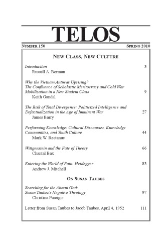 Telos A Quarterly Journal Of Radical Thought No 150 Russell A Berman Ed