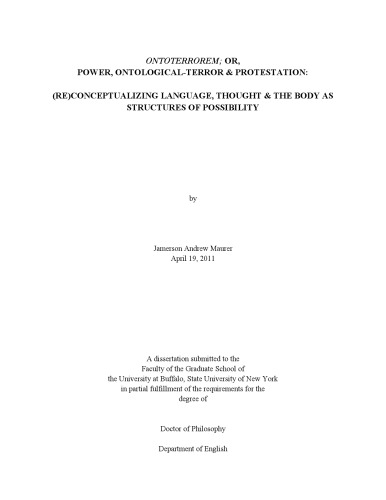 Ontoterrorem Or Power Ontologicalterror Protestation Reconceptualizing Language Thought The Body As Structures Of Possibility Jamerson Andrew Maurer