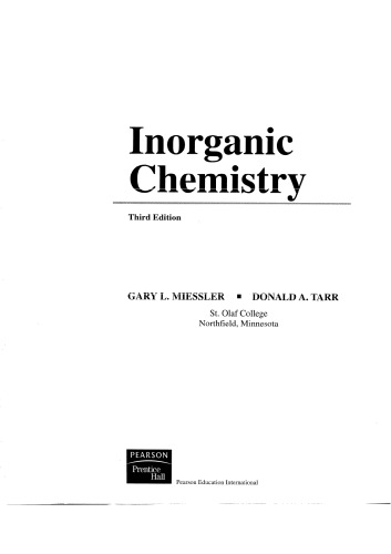 Inorganic Chemistry 3rd Edition 3rd Edition Gary L Miessler Donald A Tarr