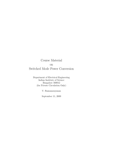 Course Material On Switched Mode Power Conversion 2nd Edition 2nd V Ramanarayanan
