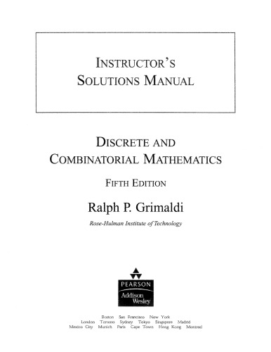 Discrete And Combinatorial Mathematics 5e Instructors Solution Manual Ralph P Grimaldi