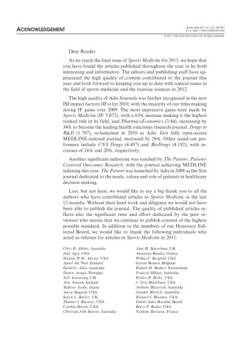 Sports Medicine Issue 12 Volume 41 December 2011 Adisonlinecom