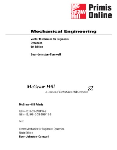 Vector Mechanics For Engineers Dynamics 9th Ferdinand P Beer