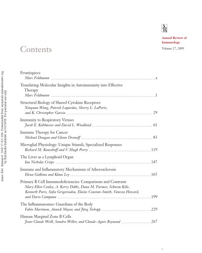 Annual Review Of Immunology Volume 27 2009 Annual Reviews