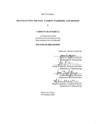 Recollecting The Past Fashion Wardrobe And Memory Phd Thesis Carolyn Jean Babula