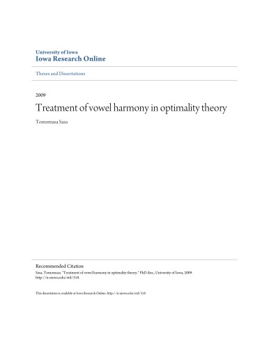Treatment Of Vowel Harmony In Optimality Theory Tomomasa Sasa